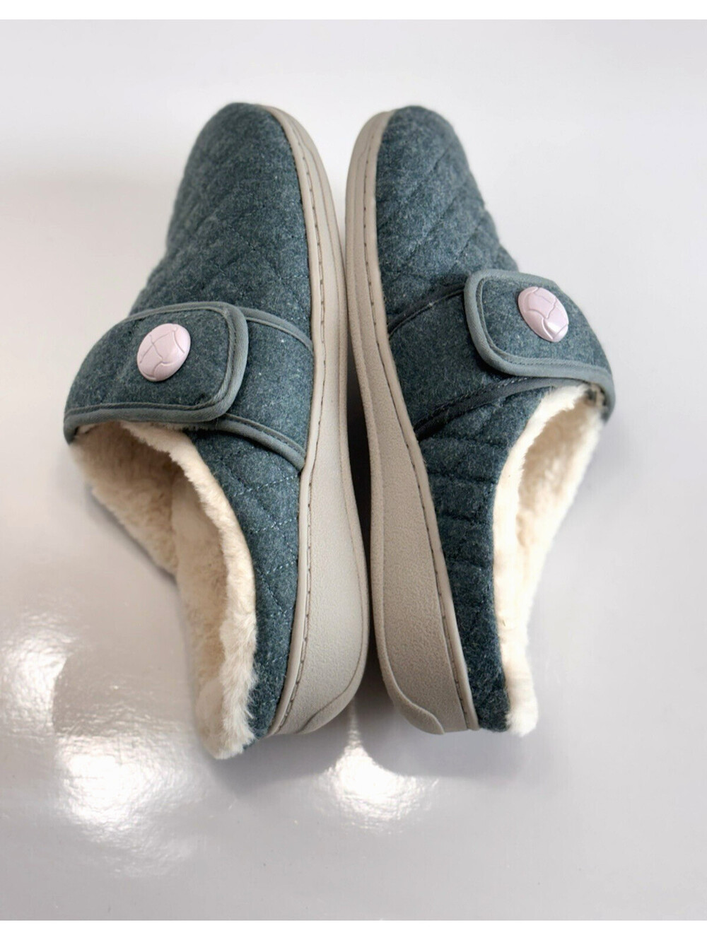 Vionic Carlin Women Sz 7 Green Quilted Slip On Slippers Arch Support Comfort Fur - Picture 7 of 14